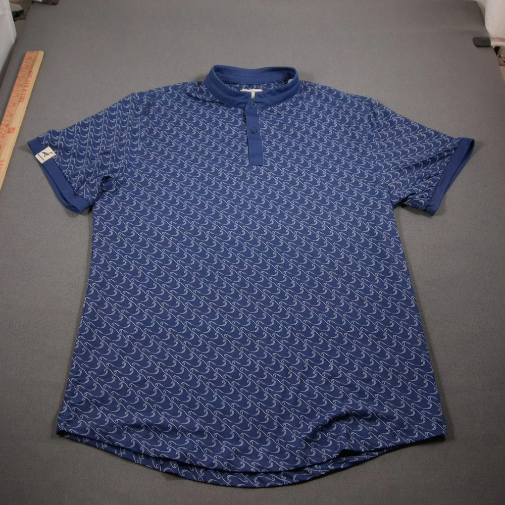 Mantra Golf Catalyst Wave Print Band Collar Men Polo L Performance Lightweight